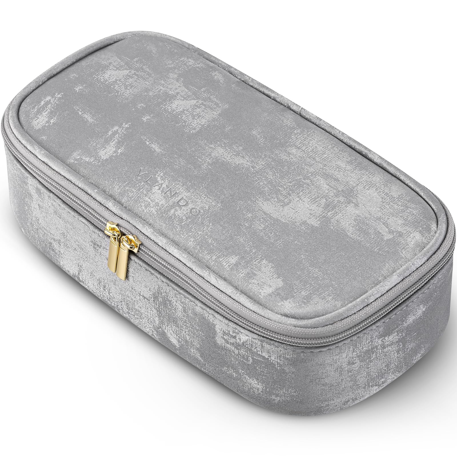 Vlando Small Travel Makeup Bag - Waterproof Cosmetic Organizer Pouch for Women & Girls (Silver) | Perfect for Purse, Toiletry & Travel Essentials | Great Christmas & Birthday Gift Idea
