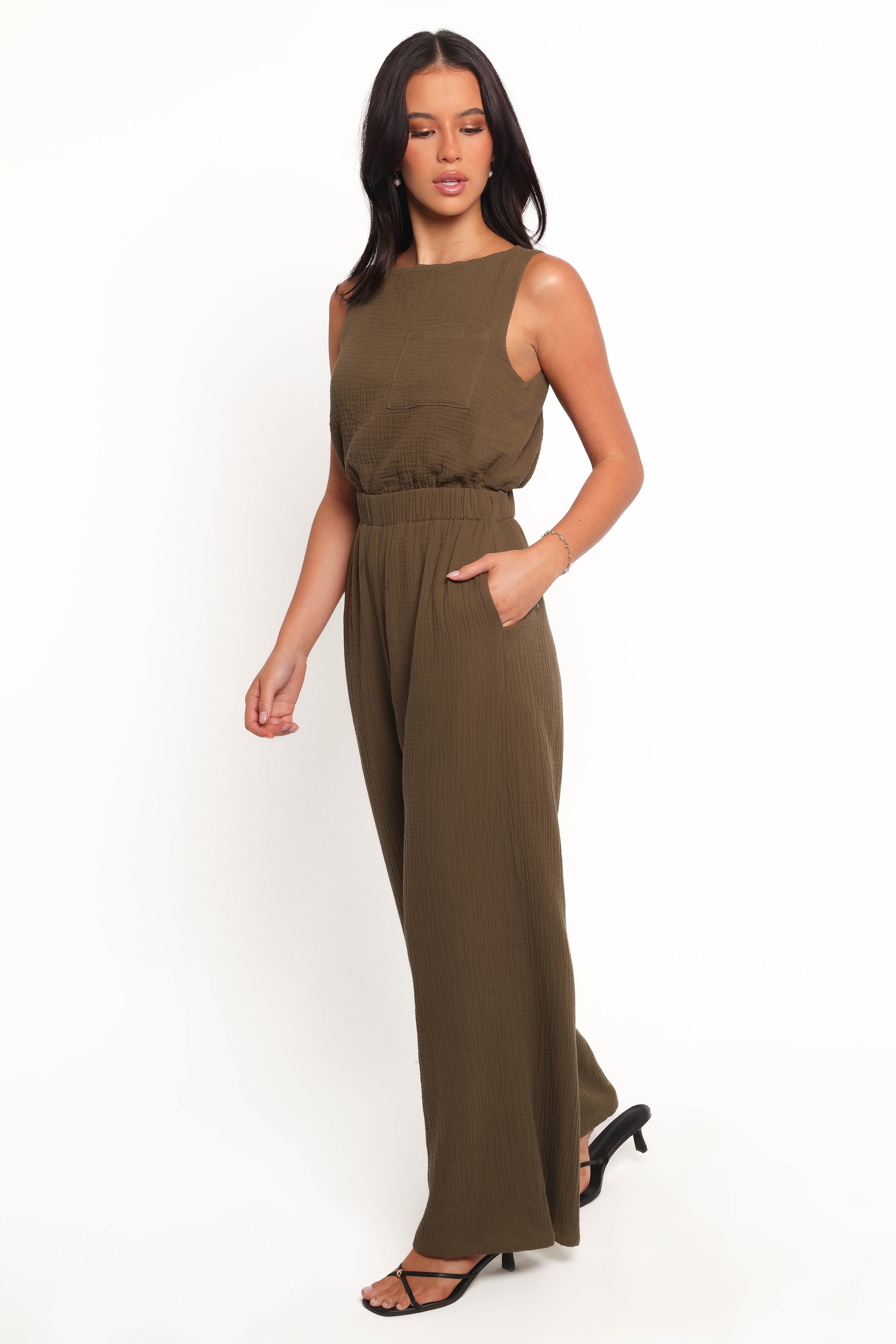 Brenna Women's Cotton Jumpsuit - Olive Green Casual Romper for Summer | Comfortable Lounge Wear, Street Style Outfit, Vacation Travel Clothes