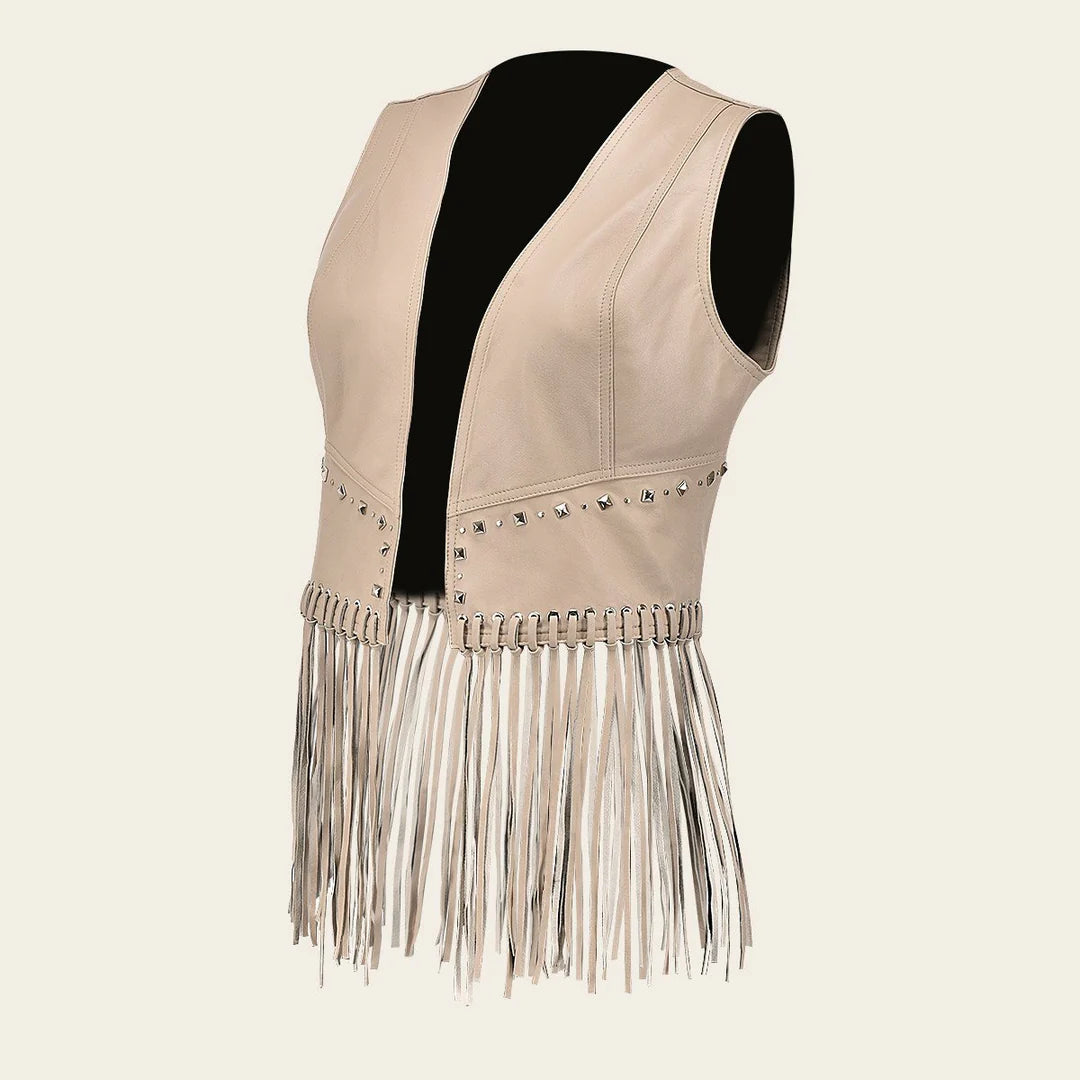 M320COC Cuadra Ivory Western Fashion Lambskin Leather Vest for Women - Stylish Cowgirl Outfit for Rodeo, Country Concerts & Casual Wear
