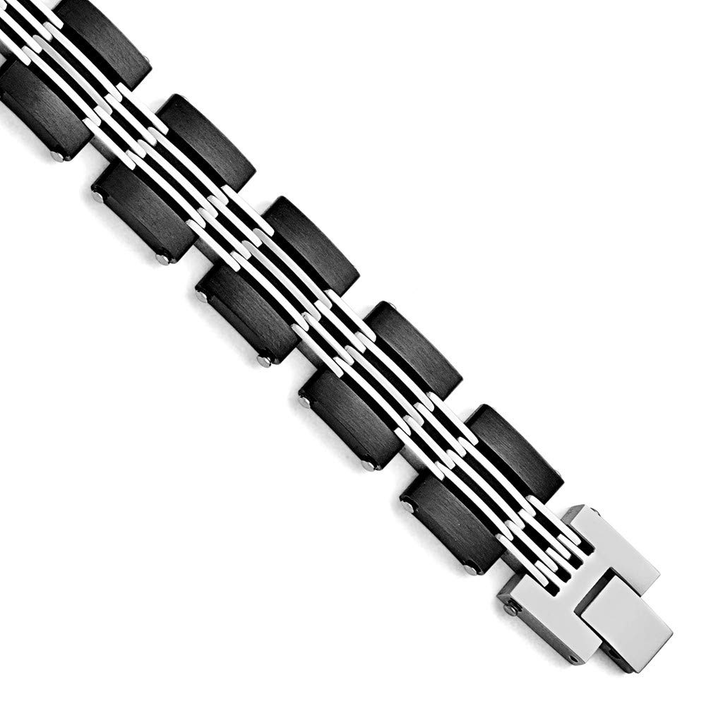 Stainless Steel Brushed & Polished Black IP Plated Bracelet - 8 Inch Adjustable Women's Jewelry Gift for Birthday, Anniversary & Special Occasions