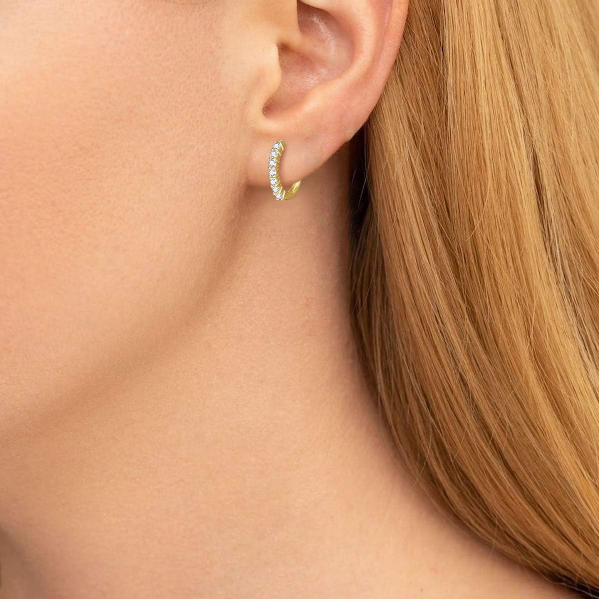 14K Solid Gold 1/5cttw Diamond Hoop Earrings for Women - Tiny 15mm Dainty Huggie Hinged Hoops (I-J Color, SI1-SI2 Clarity) | Elegant Christmas Gift & Everyday Jewelry for Work, Parties & Special Occasions