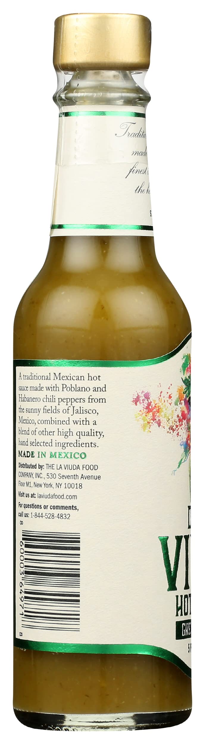 De La Viuda Green Pepper Hot Sauce - Vegan, Gluten-Free, 5oz (Pack of 6) | Spicy Condiment for Tacos, Wings & Mexican Cuisine
