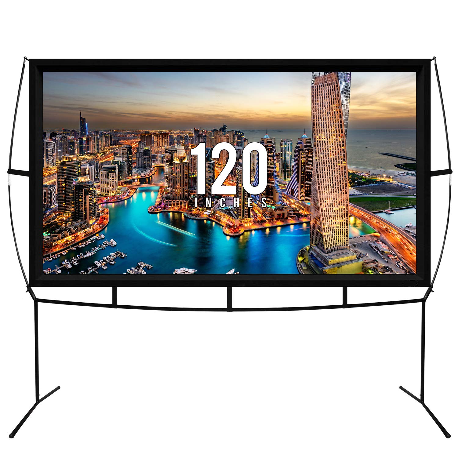 KHOMO GEAR 120 Inch Portable Projector Screen with Stand - Indoor & Outdoor Movie Projection Screen for Home Theater, Backyard Movies, Business Presentations - Front/Rear Projection - Perfect for Family Movie Nights, Outdoor Camping & Office Meetings