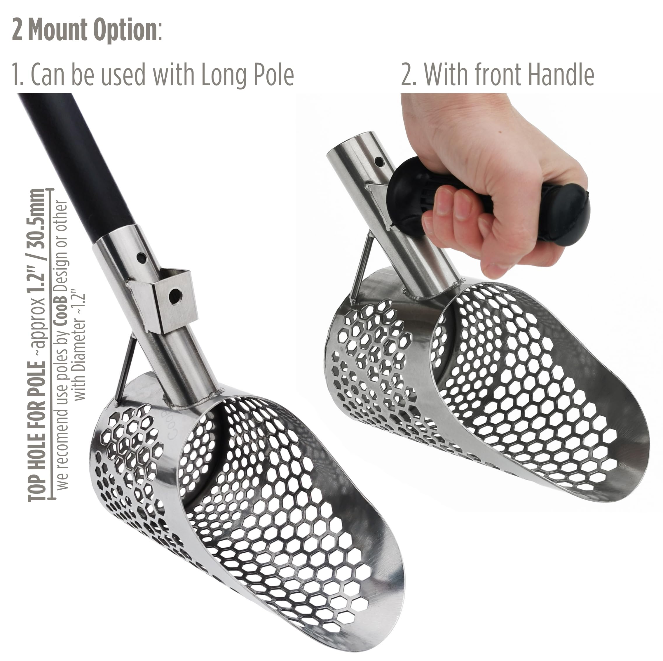 Premium CooB Sand Scoop for Metal Detecting - Stainless Steel Treasure Hunting Tool with Carbon Fiber Handle - Perfect for Beach, Desert & Outdoor Gold Prospecting Adventures