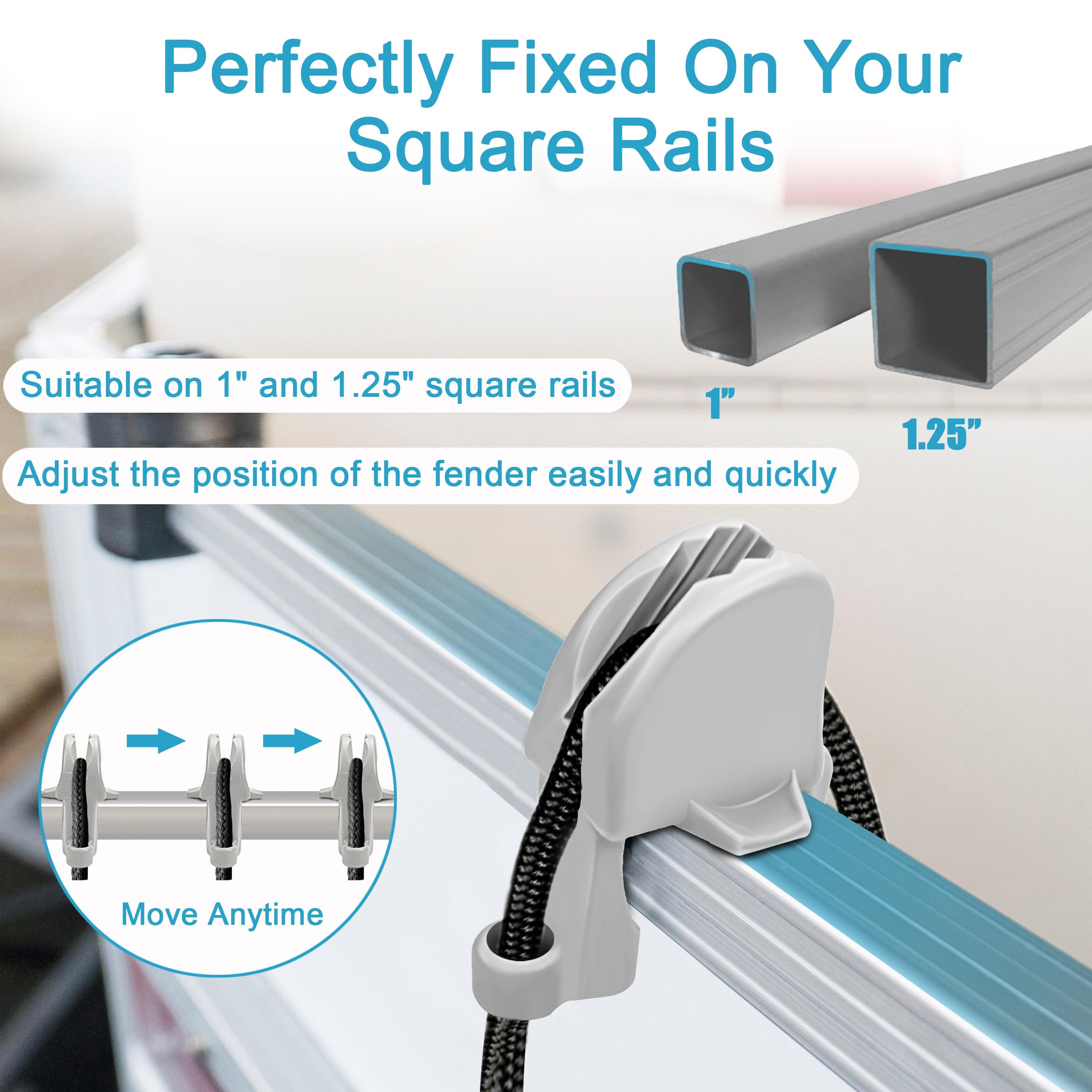 Adjustable Pontoon Boat Fender Clips - 2 Pack, Square Rail Fender Cleats for Pontoon Bumpers, Heavy Duty Boat Accessories for Secure Mooring - Perfect for Dock Protection and Watercraft Safety