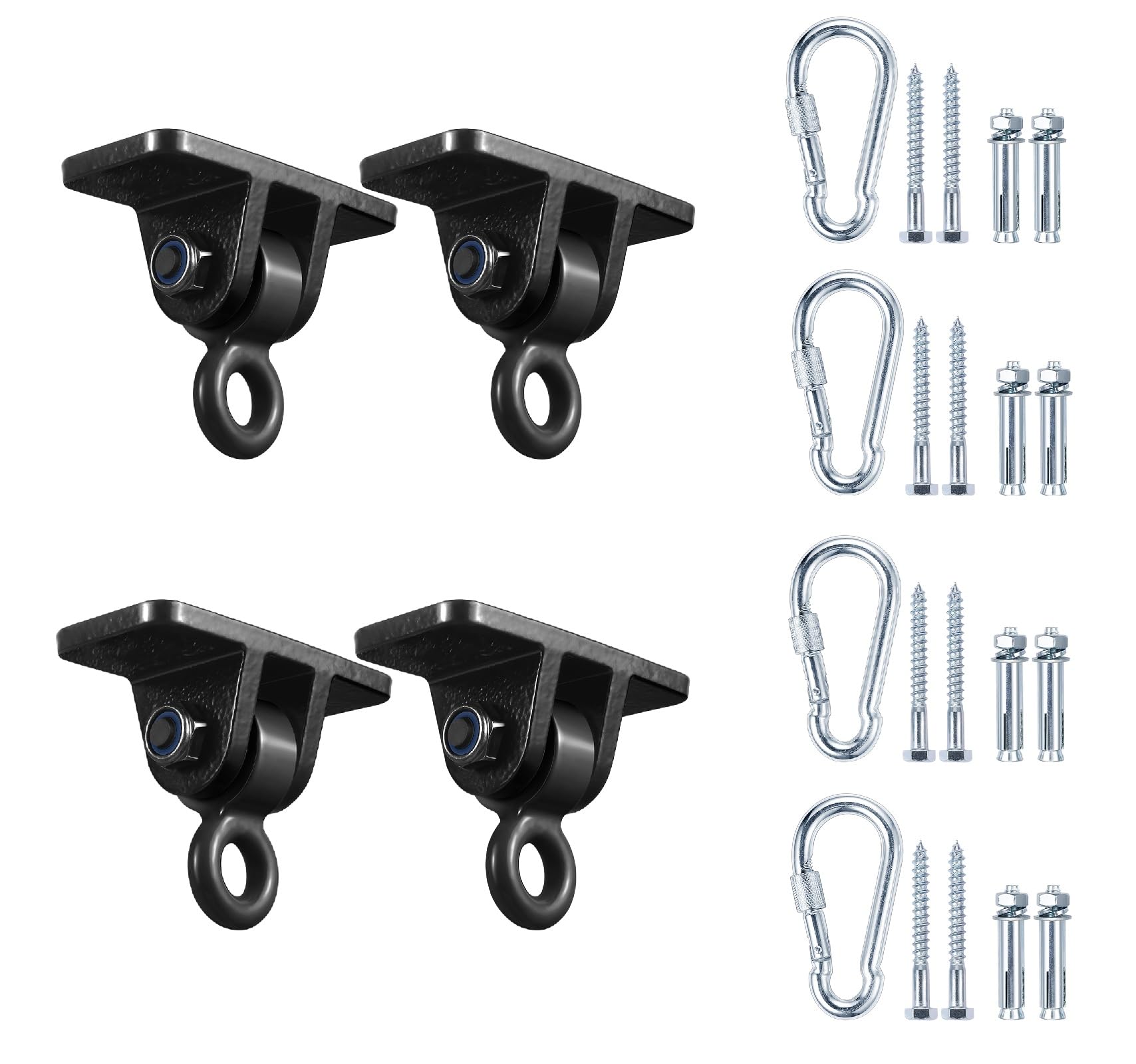 Heavy Duty Swing Hangers for Wooden Swing Sets - 4 Pack Black Metal Hanging Hardware with Snap Hooks - Indoor/Outdoor Playground, Porch, Backyard, Treehouse Use - Weather Resistant & Durable Swing Accessories