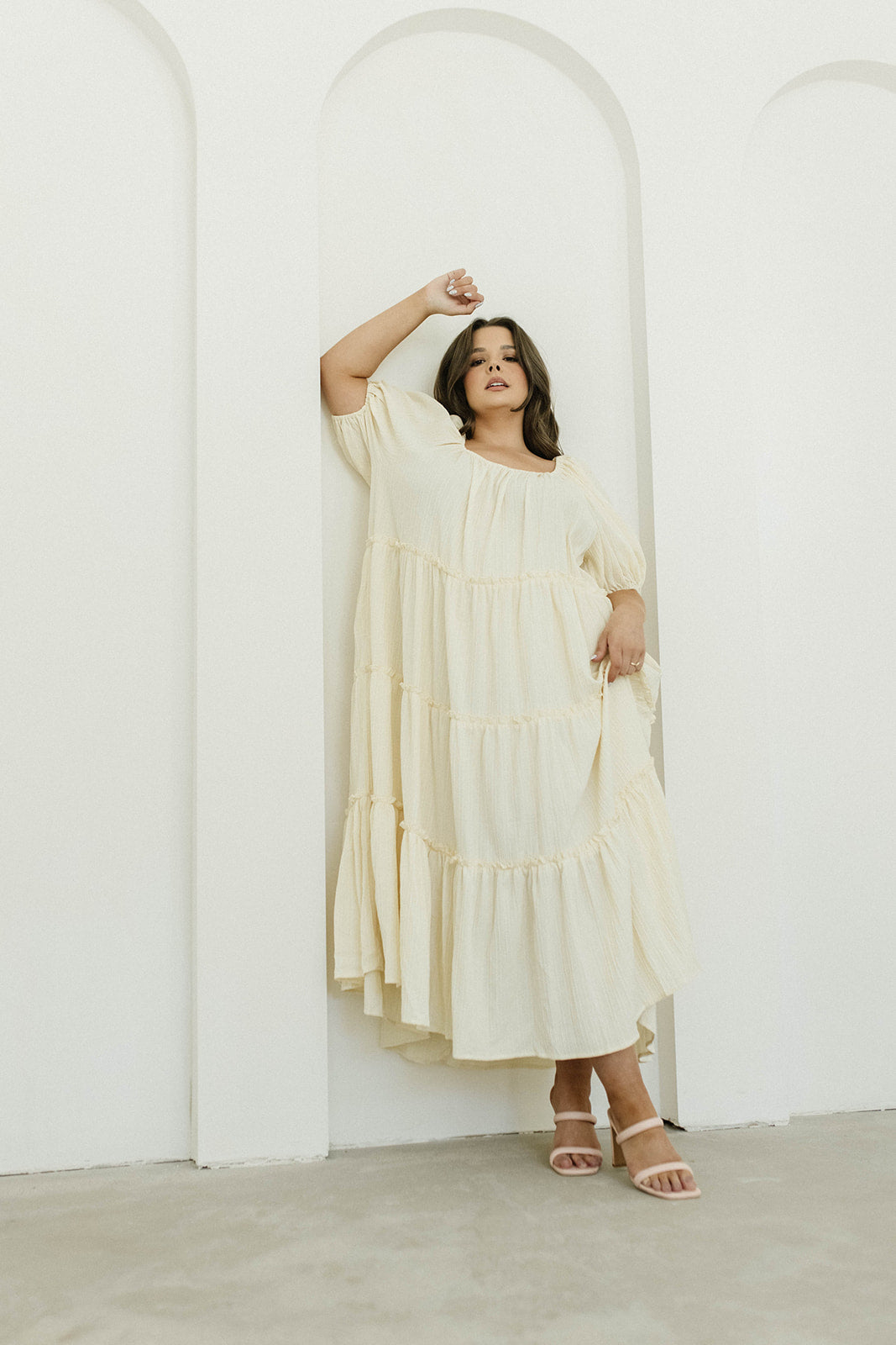Eva Puffed Sleeve Maxi Dress in Cream - Bump Friendly Maternity Dress with Inclusive Sizing (S-3XL) | Perfect for Weddings, Baby Showers & Summer Vacations