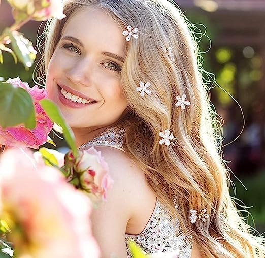 6Pcs Pearl Flower Hair Clips for Women & Girls - Fashionable Small Claw Hair Accessories Set with Pearl Details | Perfect for Parties, Weddings, School & Everyday Wear