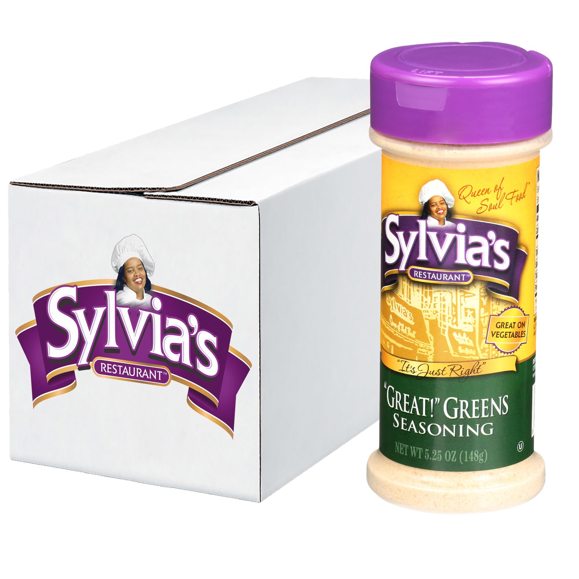Premium Sylvia's Restaurant Great! Greens Seasoning - All-Purpose Southern Vegetable Seasoning for Collard Greens, 5.25oz (Pack of 12) - Perfect for Soul Food, BBQ, and Home Cooking