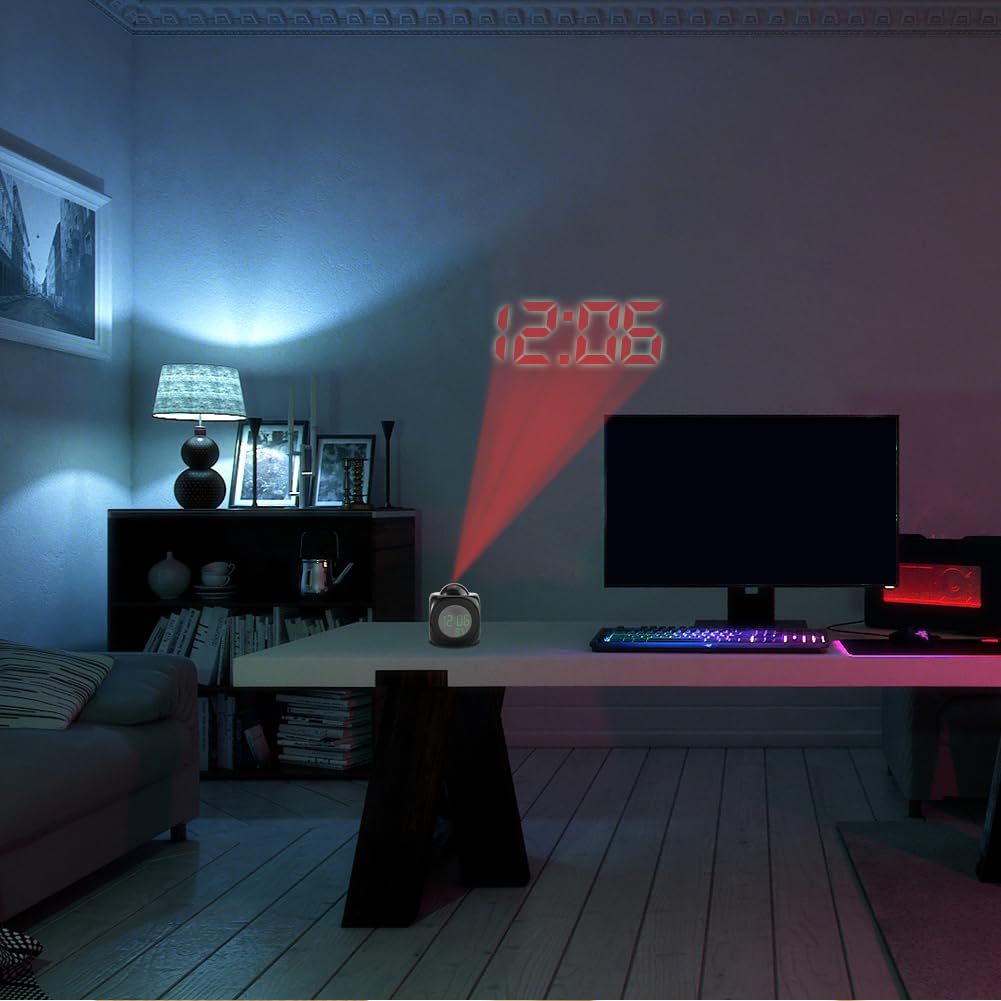 Wireless Projection Alarm Clock with LED Display, Digital Time & Temperature Projector for Bedroom Ceiling - Perfect for Nightstand, Kids Room, Home Office & Sleep Timer Use