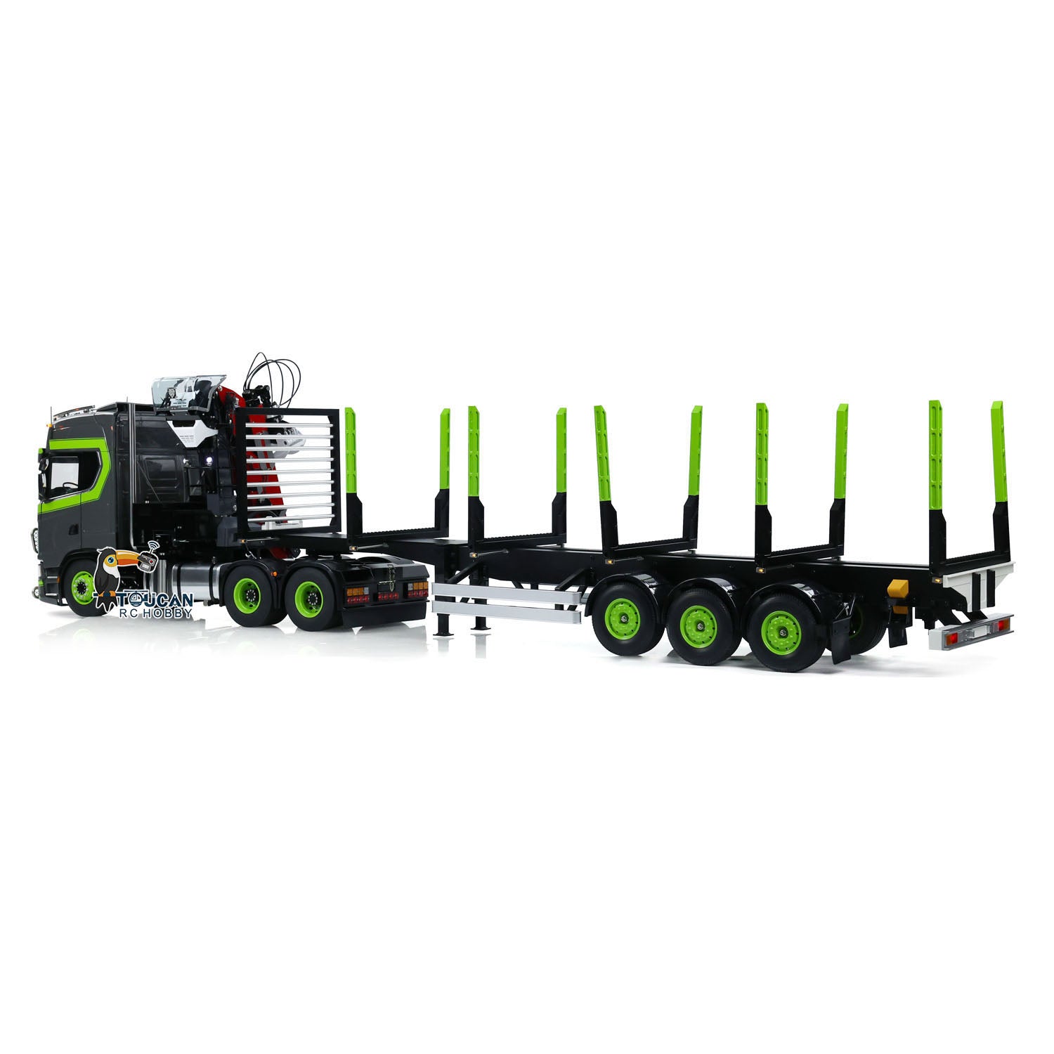 1/14 Scale Toucan 6X6 Metal Chassis RC Tractor Truck with 770S Hydraulic Crane & Logging Trailer - Flysky PL18EV Lite Controller, Dual Speed Transmission, Smoke Effect - Perfect for Off-Road Simulation, Construction Site Play, and RC Truck Racing