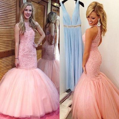 Elegant Navy Beaded Halter Mermaid Evening Prom Dress | Long Blush Pink Formal Party Gown | Custom Tailored Prom Dresses for Women | Perfect for Homecoming, Prom Night & Special Occasions