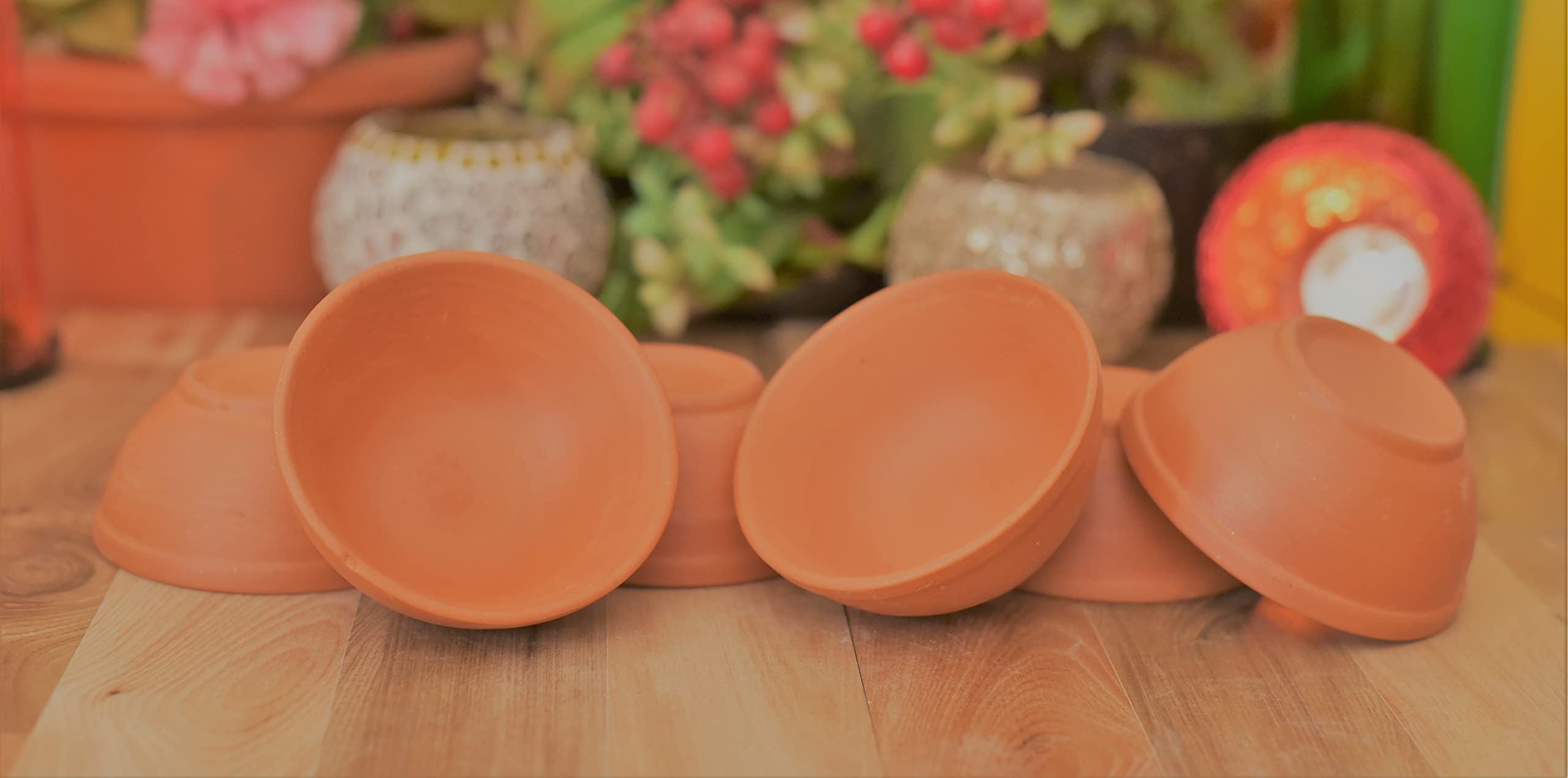 Premium Handcrafted Shriyam Clay Katori Set - 6 Pack Earthenware Serving Bowls for Yogurt, Salad, Fruits & Indian Cuisine | Microwave & Dishwasher Safe | Eco-Friendly Traditional Tableware for Home Dining & Party Serving