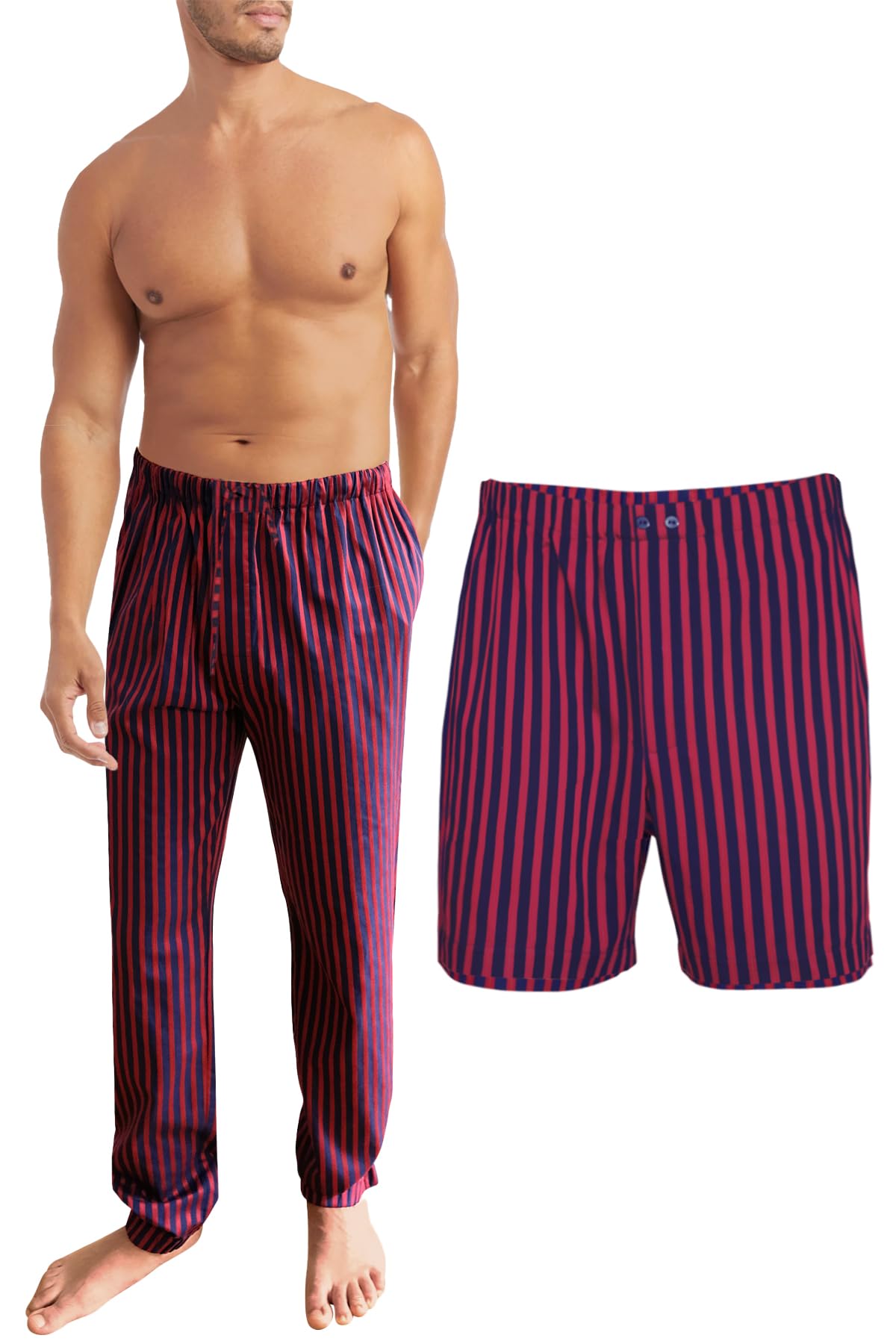 Premium Men's Cotton Sateen Pajama Pants with Pockets - Soft Lounge Sleepwear & Boxer Shorts Set - European Crafted Comfort for Nightwear, Home Relaxation & Gift Giving