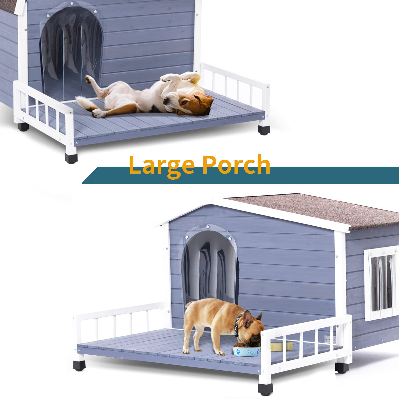 Petsfit Outdoor Dog House with Terrace & Removable Asphalt Roof - 40