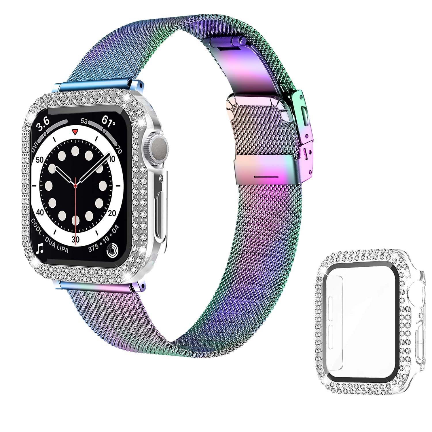 Elegant Bling Stainless Steel Mesh Apple Watch Band for Women - Adjustable Breathable Replacement Strap Compatible with Apple Watch Series SE/6/5/4/3/2/1 (38mm 40mm 42mm 44mm) - Perfect for Workout, Gym, Running, Yoga, Office, Business Meetings, Dating, Travel, Parties & Everyday Wear - Great Gift for Her | Fashionable & Comfortable for All Occasions