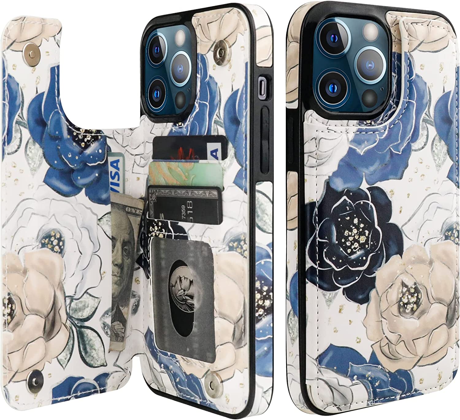 iPhone 13 Pro Max Wallet Case with American Flag & Sunflowers Design - Shockproof Protective Cover for Everyday Use, Travel & Outdoor Activities