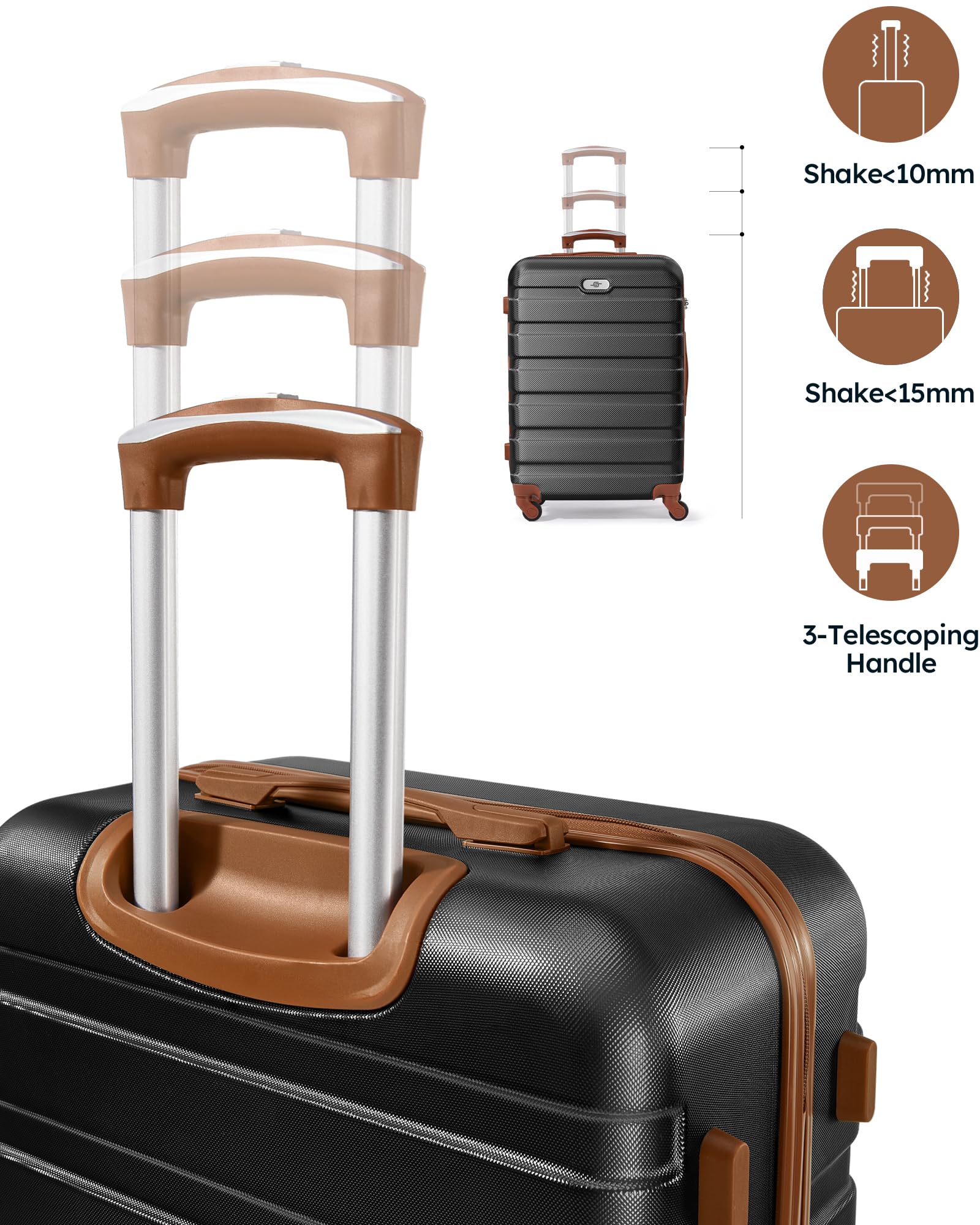 Premium 3-Piece Hard Shell Luggage Set with TSA Lock & 360° Spinner Wheels - Lightweight Suitcases for Travel, Business Trips & Vacations (6-Piece Set Included) - Perfect for Air Travel, Road Trips & Family Getaways