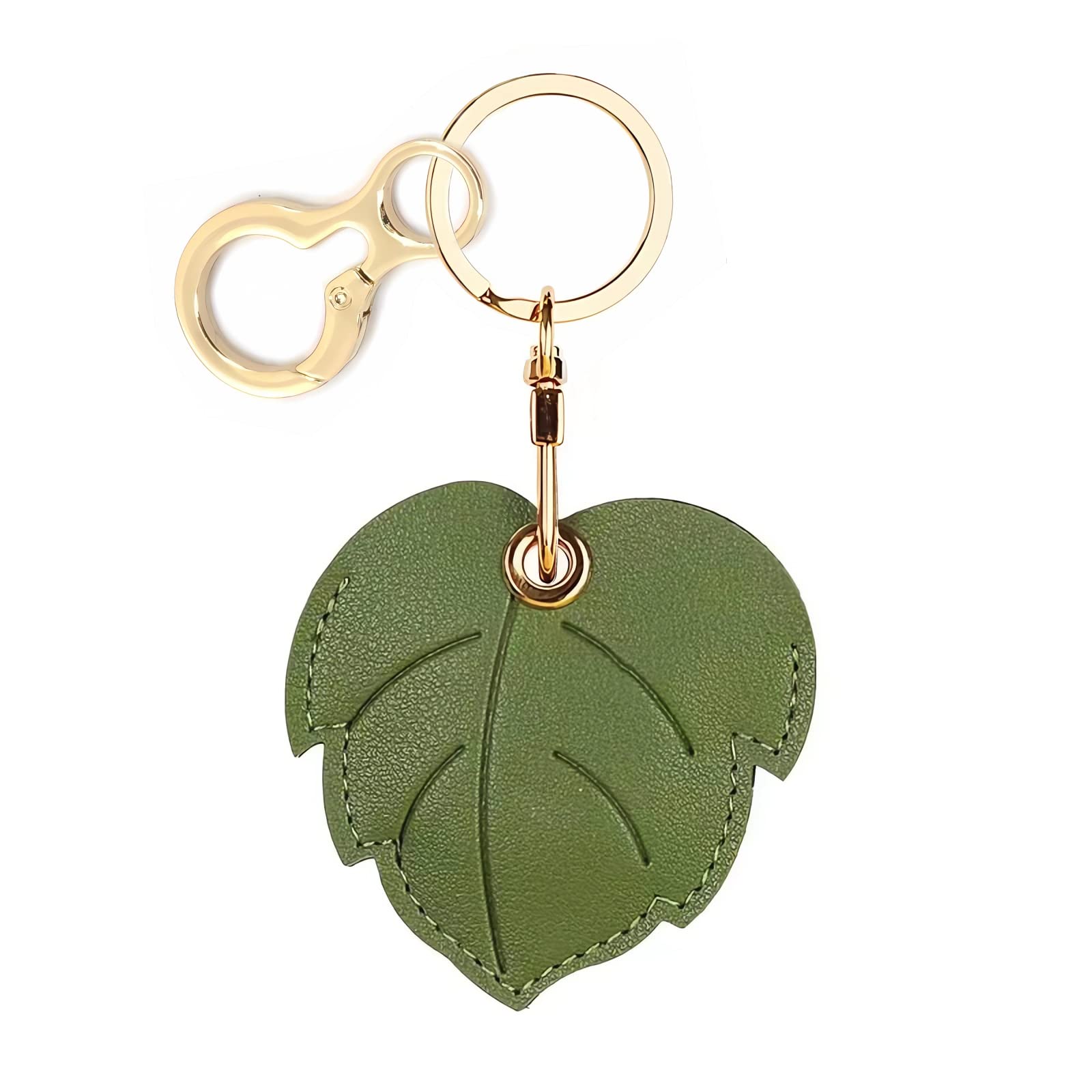 BORKUANA Genuine Leather Keychain Holder Case for Apple AirTag - Cute Protective Cover with Keychain Ring, Anti-Scratch GPS Tracker Case for Wallet, Keys & Backpack (Leaf Design) | Perfect for Travel, Daily Use & Item Tracking