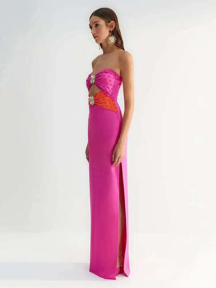 Sexy Strapless Hollow Diamond Bandage Dress for Women - Elegant Long High Split Party Dress - Perfect for Summer Celebrity Events, Nightclubs & Evening Parties