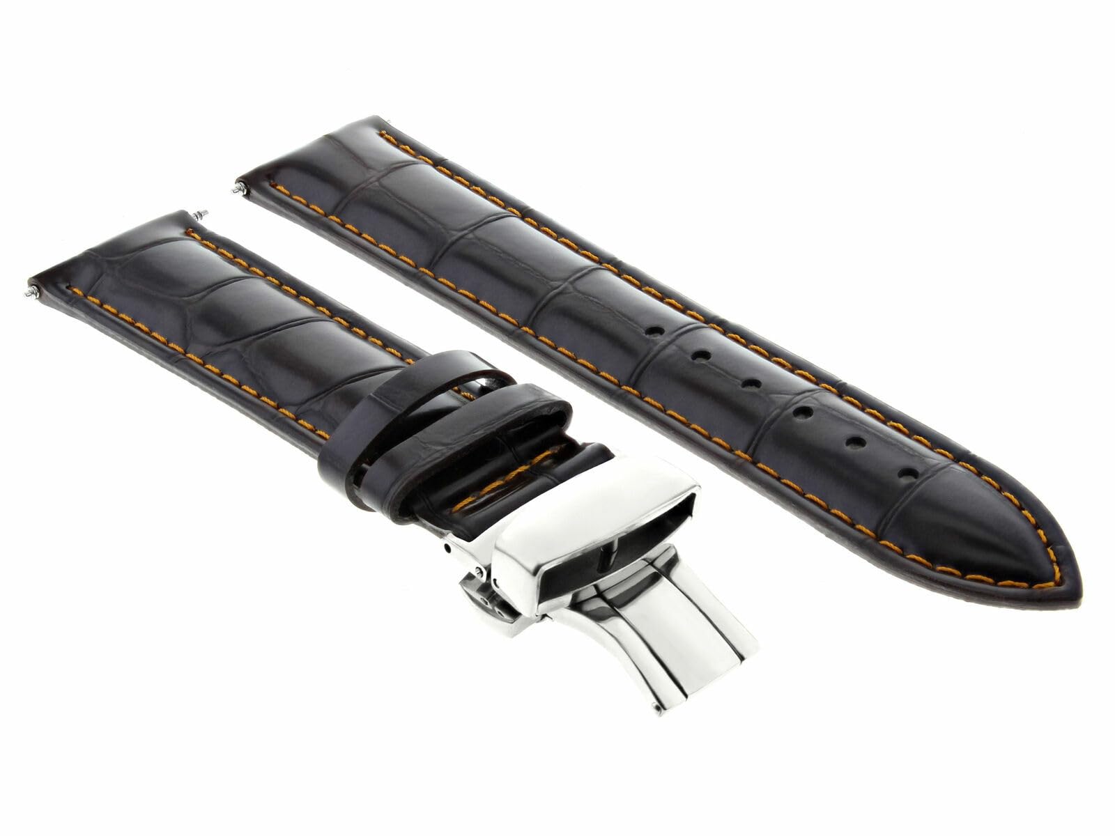18mm Genuine Leather Watch Band Strap with Deployment Clasp - Dark Brown with Orange Stitching - Compatible with Croton Watches | Replacement Watch Strap for Men & Women | Dress Watch Accessory for Business & Casual Wear
