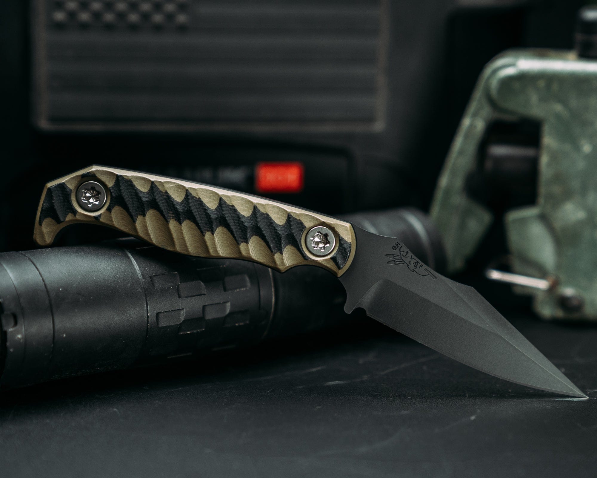 Custom EDC Pocket Knife - OD Green & Black G10 Handle, Armor Black Cerakote Coating, Titanium Torx Screws, Iron Grip Texture - Perfect for Outdoor Camping, Hiking, Survival & Everyday Carry