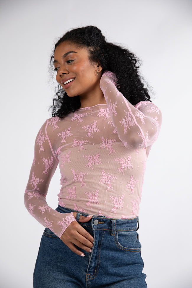 Speak Your Truth Pink Long Sleeve Layering Blouse - Women's Fashion Top for Work, Date Night & Casual Outfits