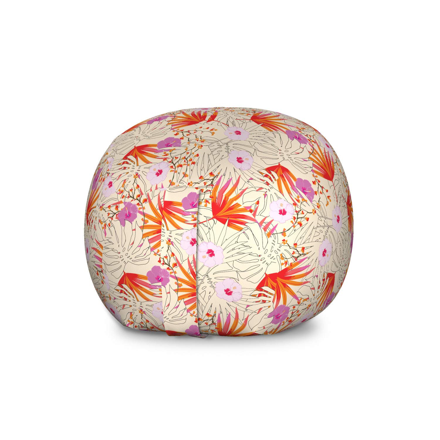 Ambesonne Large Washable Toy Storage Bag Chair - Abstract Forest Pattern with Exotic Leaves & Hibiscus Flowers, Stuffed Animal Organizer for Kids' Room, Playroom or Nursery (Multicolor)