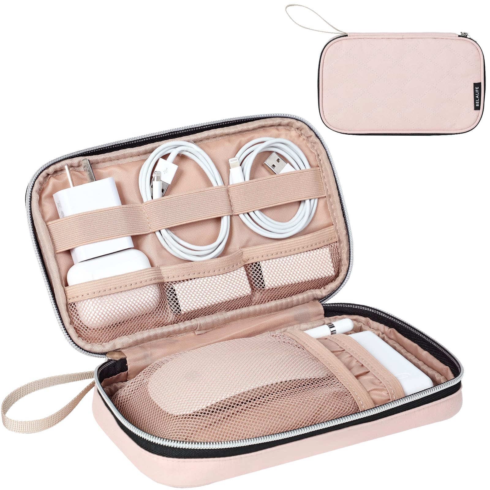 BELALIFE Electronics Organizer Travel Case - Pink Cord Organizer Pouch for Charger, Phone, Earphones, USB Cables, SD Cards & Tech Accessories | Portable Cable Storage for Travel, Office & Home Use