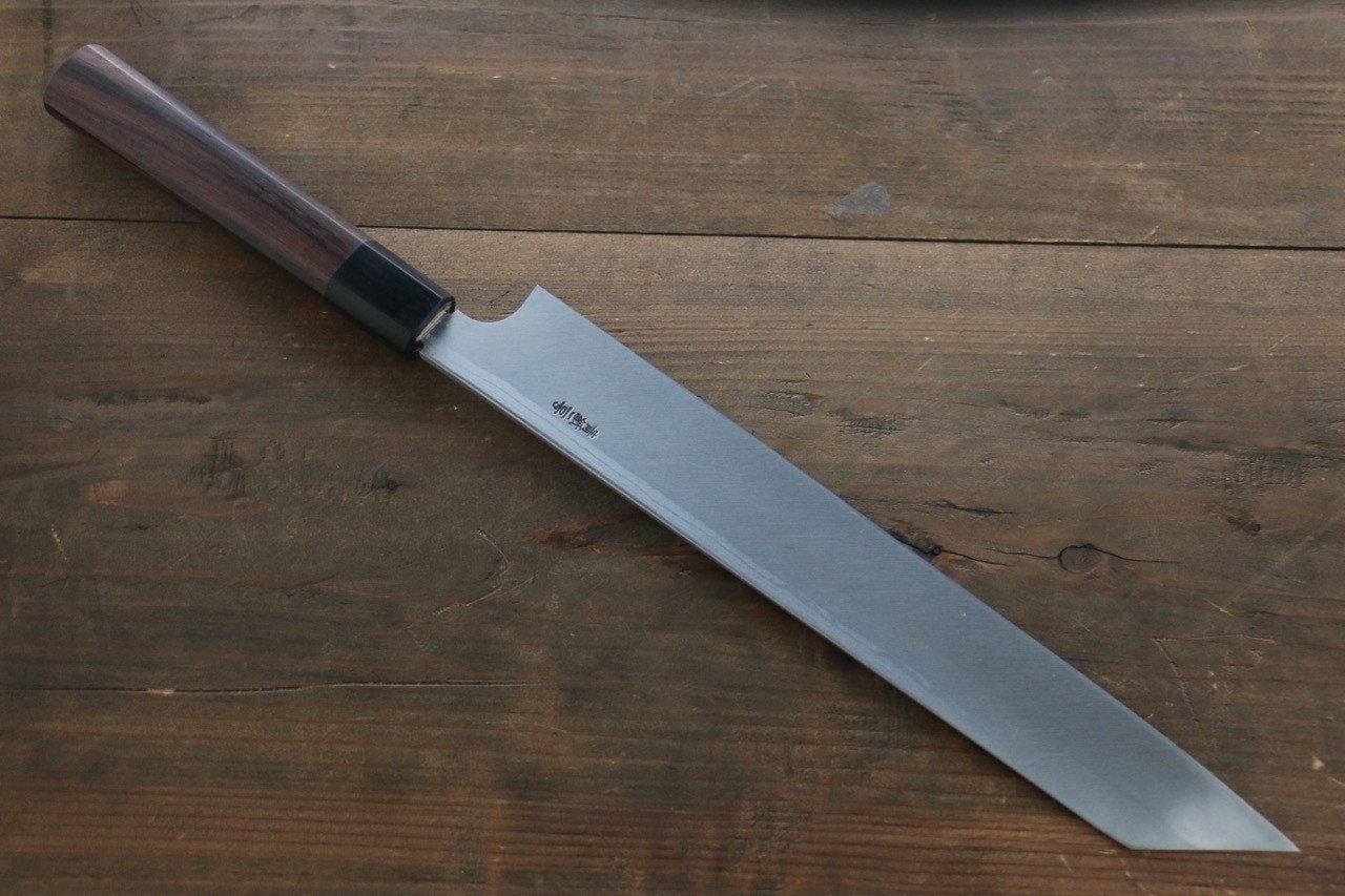 Premium Hideo Kitaoka Blue Steel No.2 Damascus Kiritsuke Yanagiba Knife 270mm with Exquisite Shitan Handle - Perfect for Sushi Chefs & Japanese Cuisine Preparation