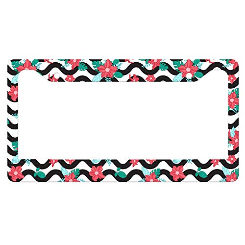 Wavy Red Flowers License Plate Frame - Stylish Car Accessory for Vintage & Classic Vehicles - Perfect for Customizing Your Ride