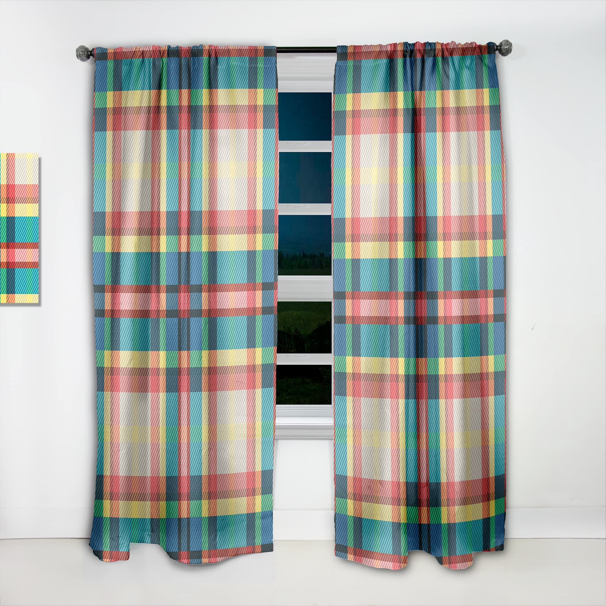 Tartan Geometric Textured Thermal Insulated Curtains - 52x84 Single Panel for Bedroom & Living Room - Perfect for Home Decor, Privacy & Energy Efficiency