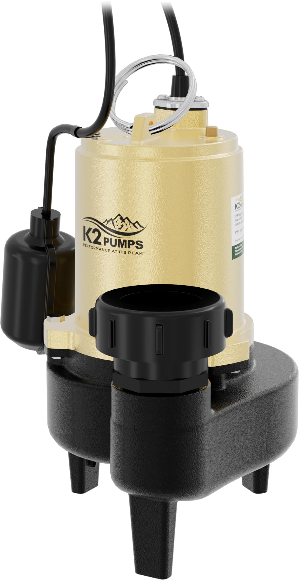3/4HP Cast Iron Sewage Pump with Tethered Float Switch & Quick Connect Fitting - K2 Pumps SWW07501TPK - Ideal for Basement Flooding, Septic Systems & Wastewater Removal