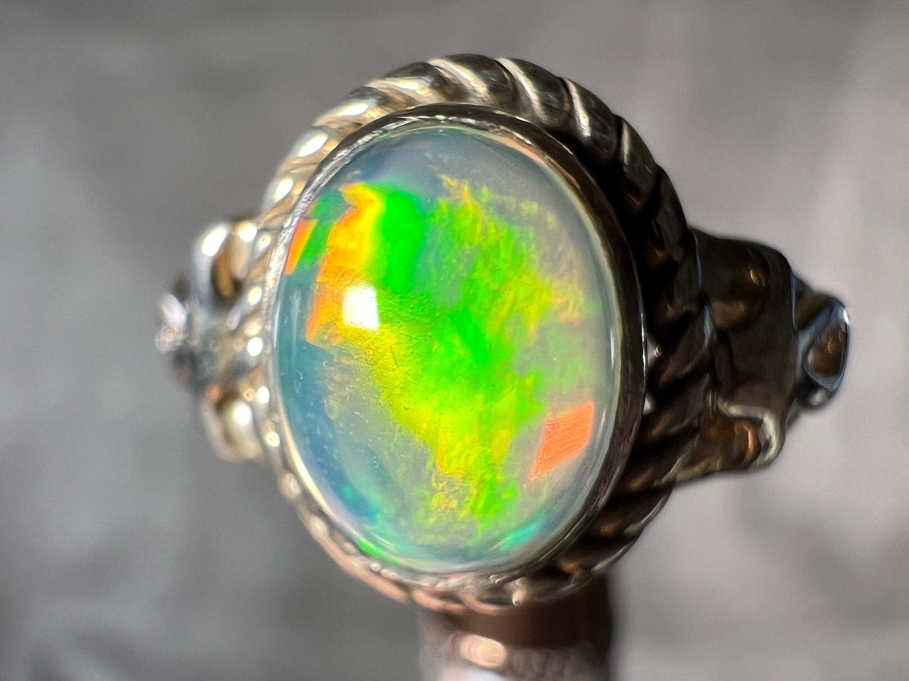 Ethiopian Opal Ring for Women - Sterling Silver Size 5, Welo Opal Bridal Jewelry - Perfect for Weddings, Anniversaries & Special Occasions