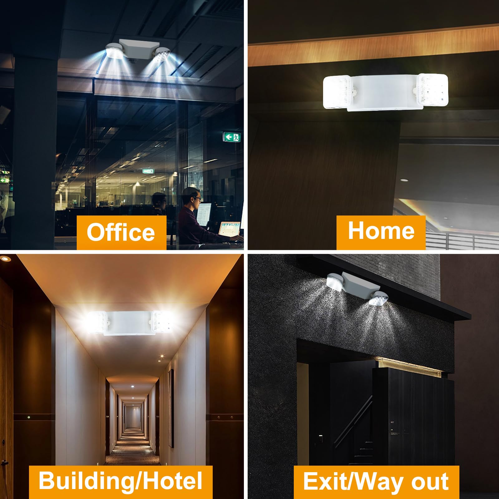 24 Pack LED Emergency Lights with Battery Backup - Dual Head Commercial Emergency Lighting for Home, Business, Hallway & Exit - AC110V/277V - Ideal for Power Outages & Emergency Situations