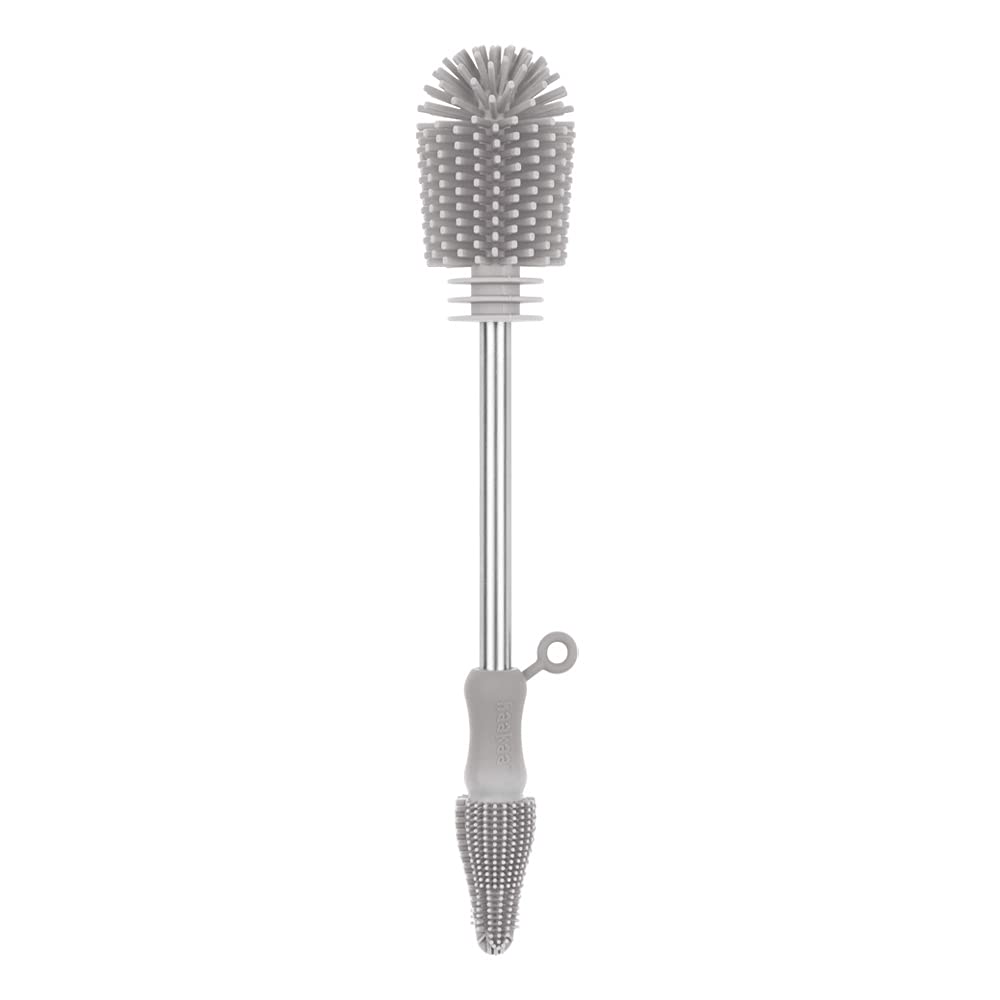 Haakaa Silicone Cleaning Brush Kit - Food-Grade Dishwasher Safe Bottle & Crevice Cleaning Brushes (Grey) - Perfect for Baby Bottles, Water Bottles, Kitchen Utensils & Hard-to-Reach Areas