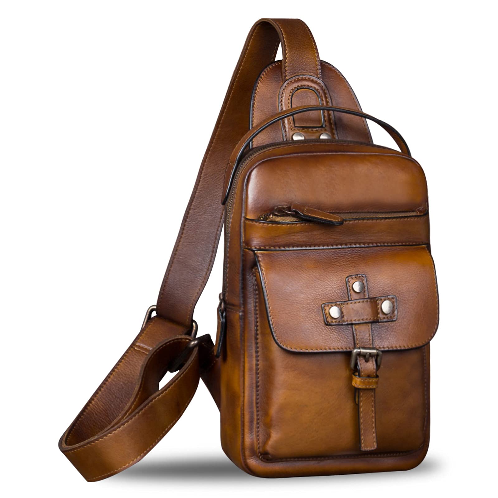 Genuine Leather Sling Bag - Vintage Crossbody Chest Shoulder Fanny Pack for Hiking, Travel & Everyday Use | Handmade Daypack Backpack for Men & Women