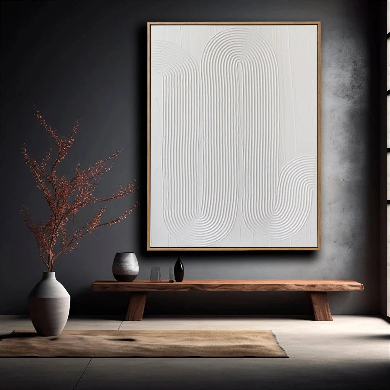 White Minimalist Textured Painting Canvas - Modern Abstract Wall Art Decor for Living Room, Bedroom & Office | High-Quality Stretched Canvas #MM207