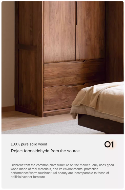 Solid Black Walnut Wood Large Wardrobe - Spacious Closet Organizer for Bedroom, Walk-in Closet & Master Suite Storage