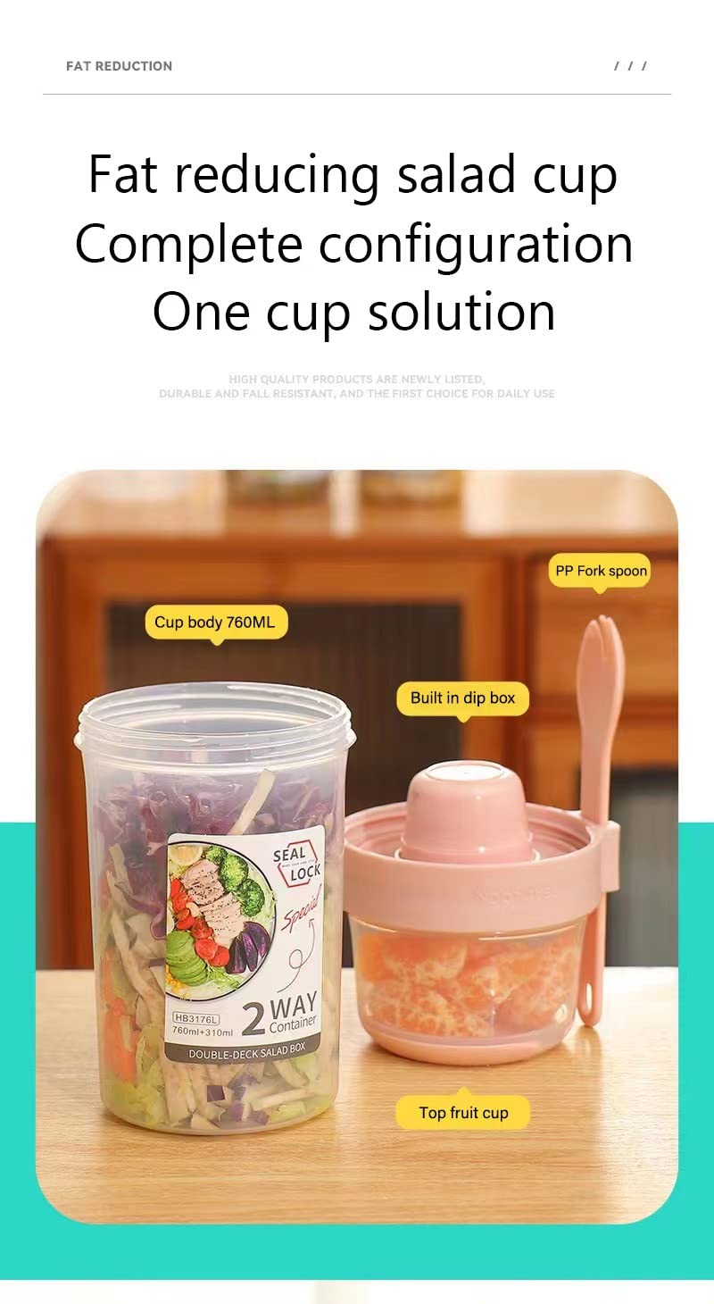 AMADEL Portable Salad Shaker Cup with Fork & Dressing Holder - BPA-Free Meal Prep Container for Fruits, Vegetables & Healthy Lunches (Blue, Medium Size) - Perfect for Office, Gym & On-the-Go Meals