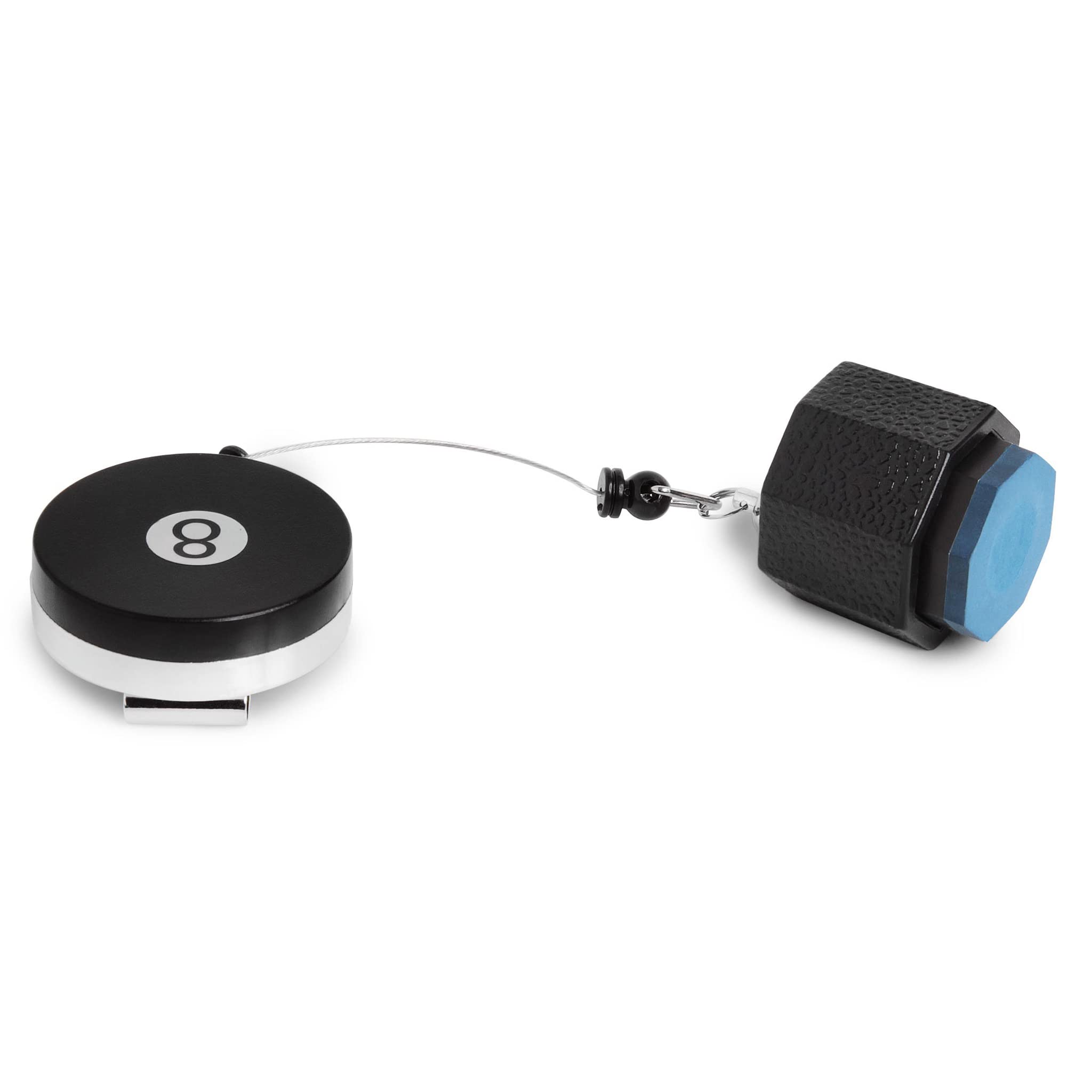 OKKO Retractable Octagon 8-Ball Billiard Pool Cue Chalk Holder with Belt Clip - Black - Compatible with Predator Chalk - Perfect for Pool Players & Bar Game Enthusiasts