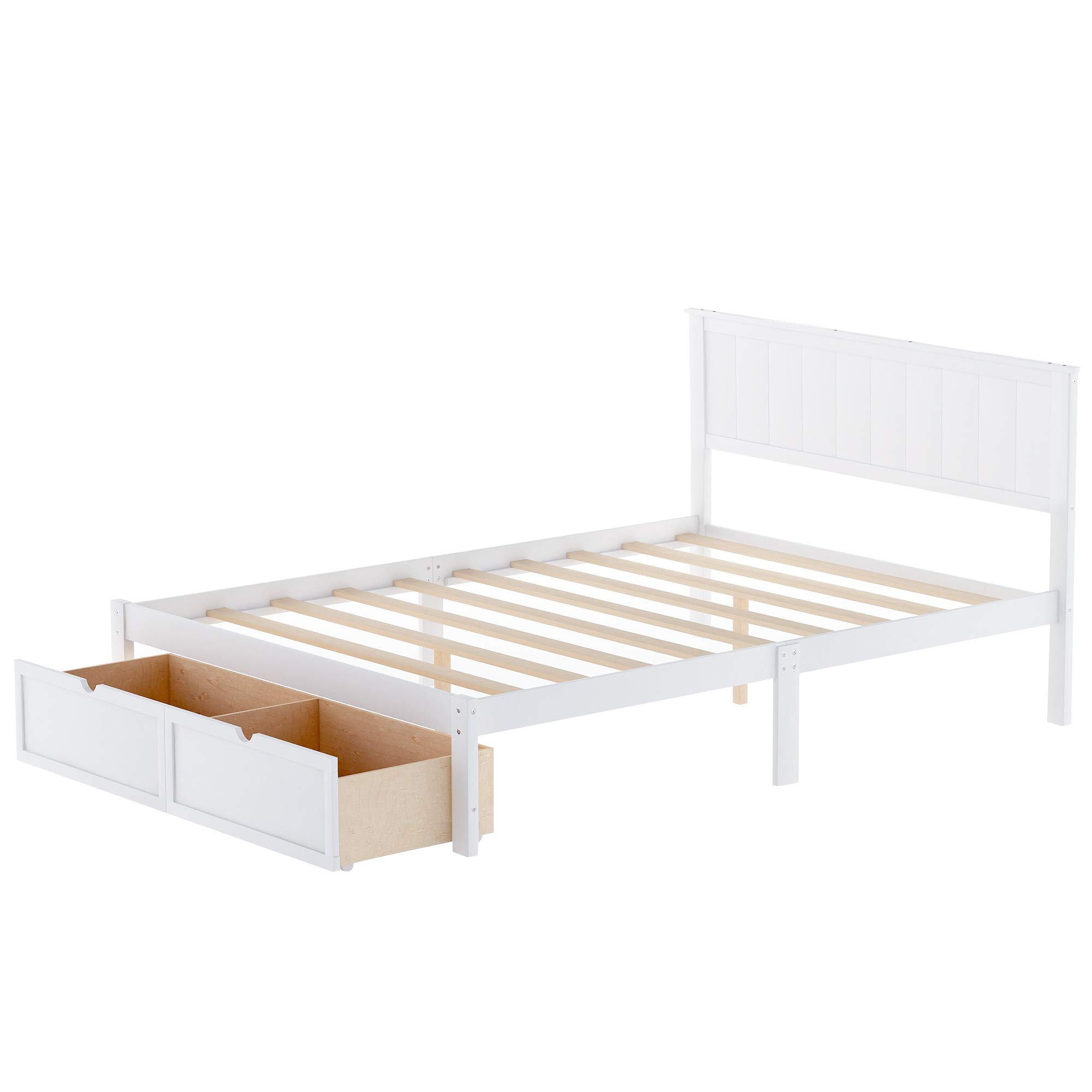 Modern Wood Platform Storage Bed with Headboard & Drawers - Bedroom, Apartment, Hotel Use
