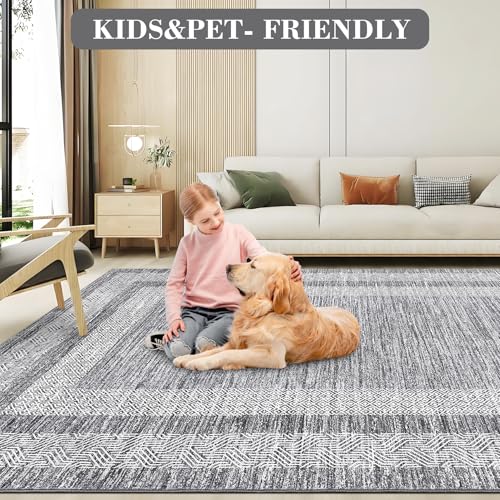 GARVEE 2x6 Modern Non-Slip Washable Runner Rug - Soft Distressed Geometric Hallway Carpet for Kitchen, Entrance, Living Room | Gray Indoor Floor Mat for Home Decor & High Traffic Areas