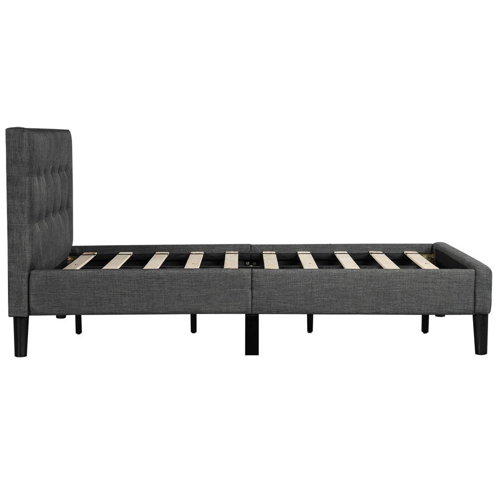 **Upholstered Wood Platform Bed Frame with Tufted Headboard - Twin Size, Wood Slat Support, No Box Spring Needed, Gray - Perfect for Modern Bedrooms & Guest Rooms**