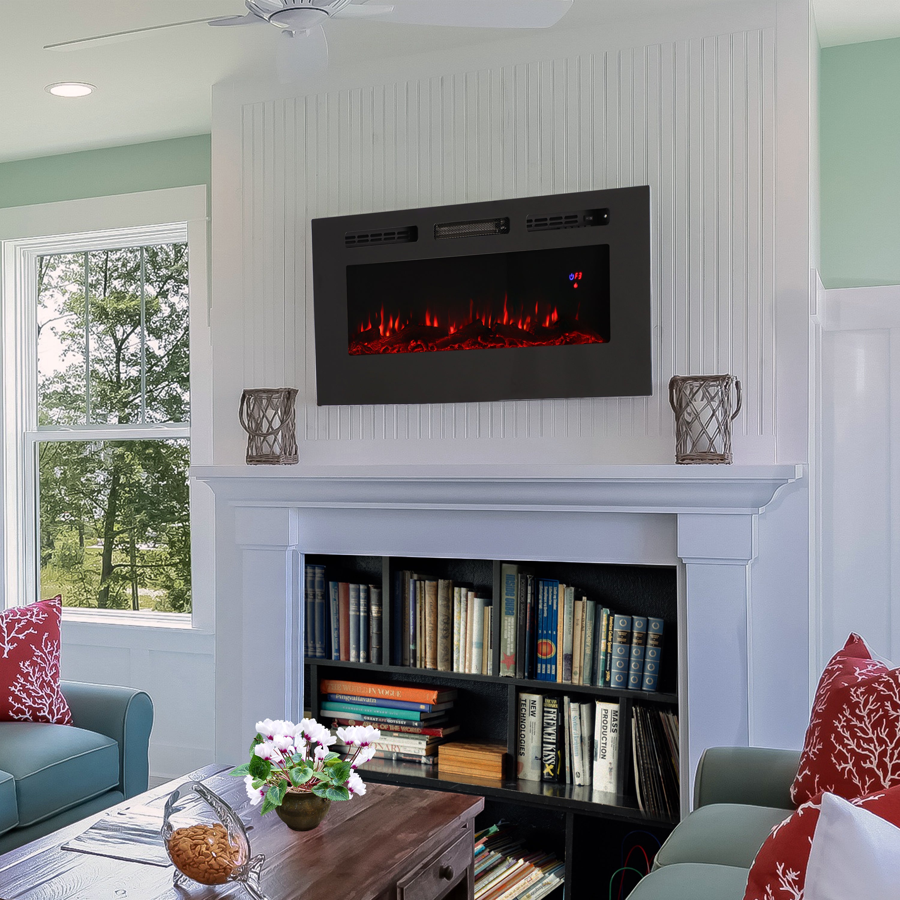 Sunnydaze Elegant Indoor Electric Fireplace - Realistic Flame Effect, Energy Efficient, Perfect for Living Room, Bedroom & Office Heating