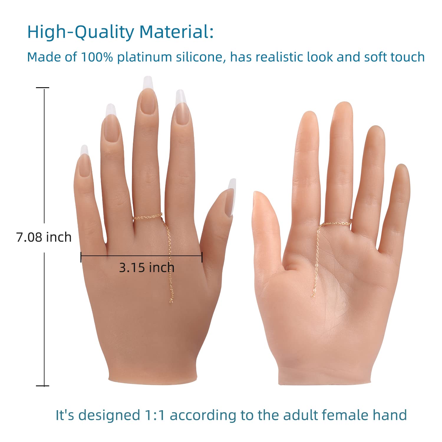 **Professional Acrylic Nail Practice Hand with 528pcs Nails – Realistic Flexible Mannequin Hand for Nail Art Training, DIY & Salon Practice – Bronze Right Hand – Perfect for Beginners & Professionals**    *(Ideal for home practice, salon training, nail art demonstrations, and perfecting acrylic, gel, or dip powder techniques.)*