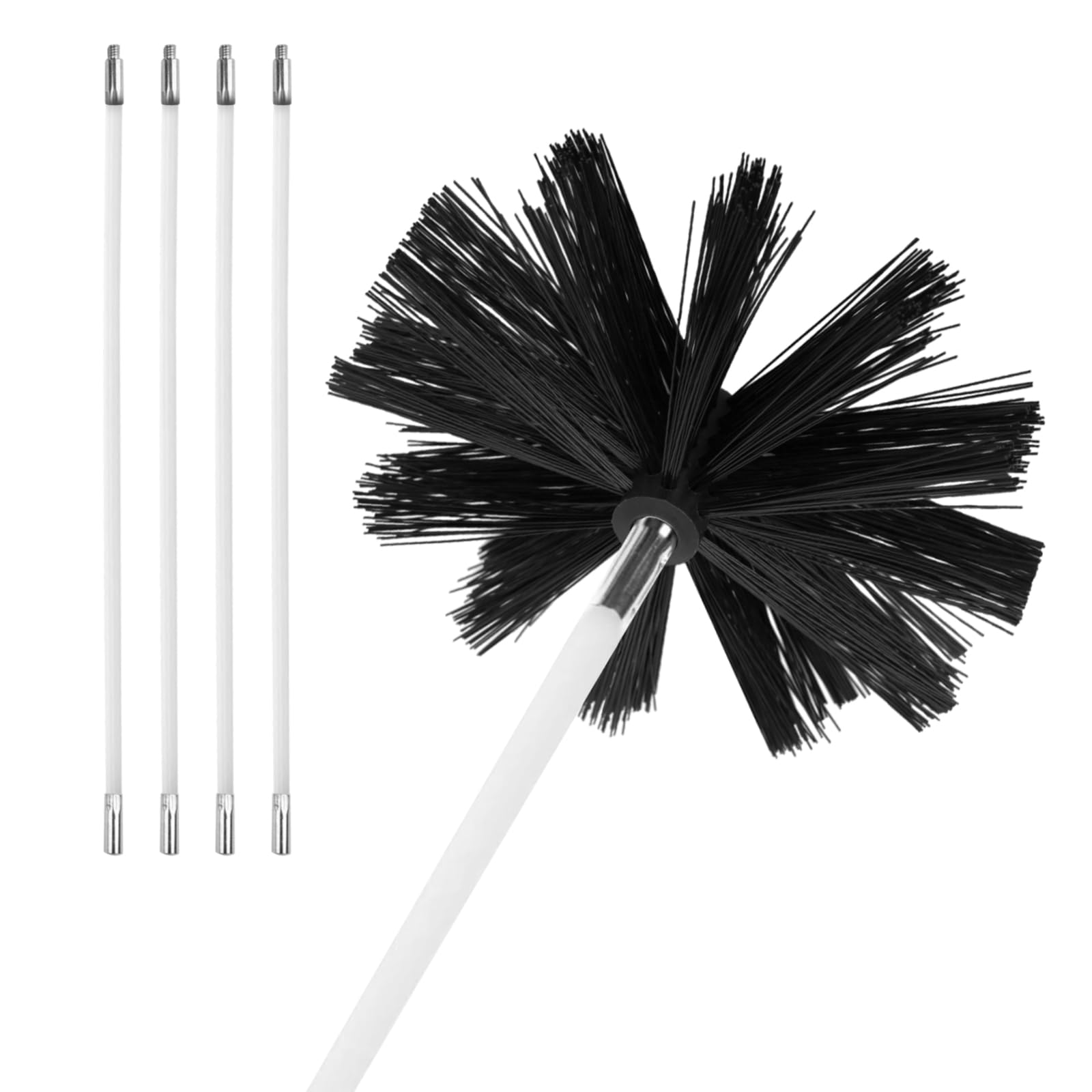 **Dryer Vent Cleaning Kit - Chimney Sweep Brush Kit with 4 Extension Rods - Fireplace & Sewer Pipe Cleaning Tool for Home Maintenance (1 Brush + 4 Rods) - Perfect for Fireplace, Dryer Vent, and Fume Hood Cleaning**
