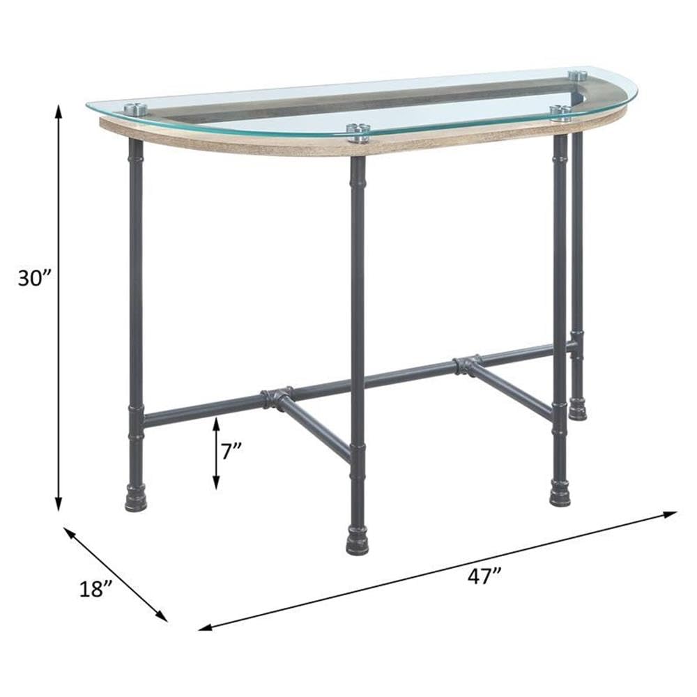 Acme Brantley Modern Pipe Style Glass Top Sofa Table - Clear & Sandy Gray Finish - Perfect for Living Room, Entryway or Behind Couch Decor