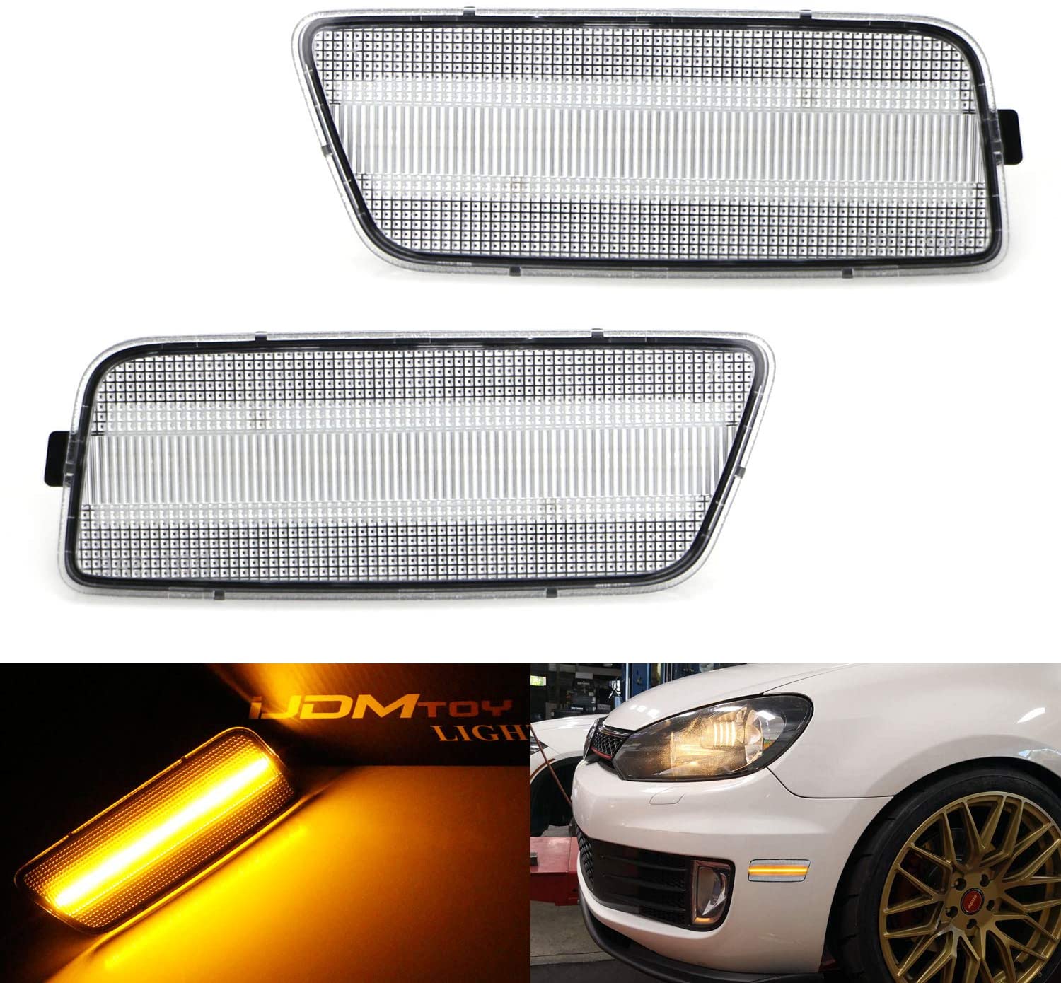 Amber LED Side Marker Lights for 2010-2014 Volkswagen MK6 GTI - Clear Lens, Easy Installation, Durable & Bright - Perfect for Night Driving and Car Customization
