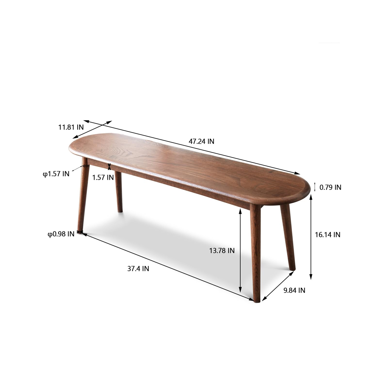 Solid Oak Wood Dining Bench - 47.24